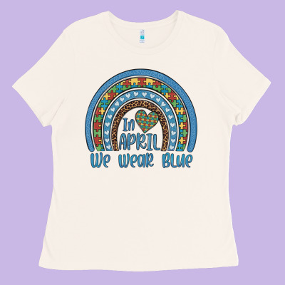 In April We Wear Blue Autism Awareness Leopard Rainbow Ladies Tee Designed By Artiststas