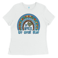 White in april we wear blue autism awareness leopard rainbow Ladies Tee - Artiststas