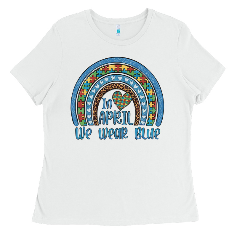 In April We Wear Blue Autism Awareness Leopard Rainbow Ladies Tee by Artiststas | Teevron