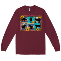 Burgundy cow sunflower leopard Long Sleeve Tee - Artiststas