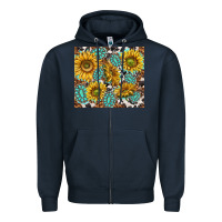 Navy turquoise sunflowers with gemstones Zipper Hoodie - TumblerDesignByShophia