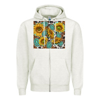 Oatmeal Heather turquoise sunflowers with gemstones Zipper Hoodie - TumblerDesignByShophia