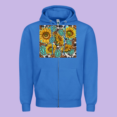 Turquoise Sunflowers With Gemstones Zipper Hoodie Designed By Tumblerdesignbyshophia