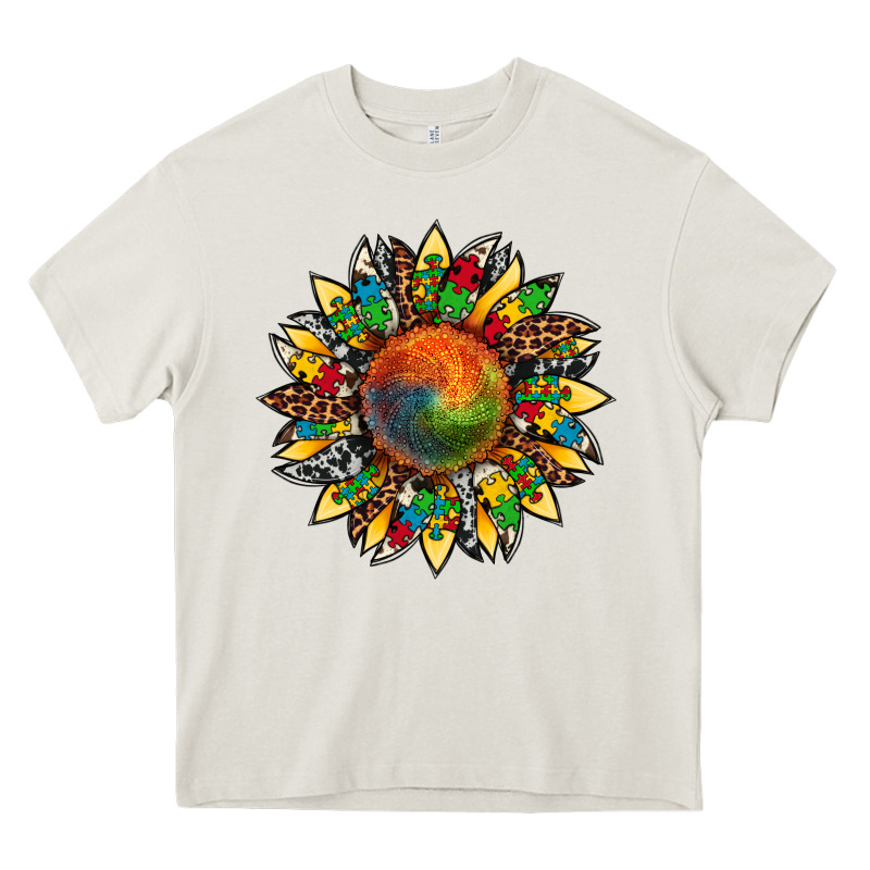 Autism Awareness Cowhide Leopard Sunflower Heavy Core Tee by Artiststas | Teevron