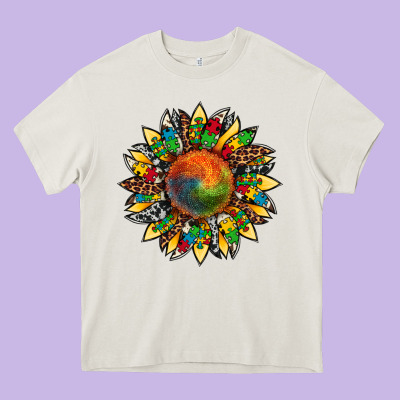 Autism Awareness Cowhide Leopard Sunflower Heavy Core Tee Designed By Artiststas