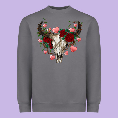 Valentines Bull Skull Heavyweight Sweatshirt Designed By Ranaportraitstore