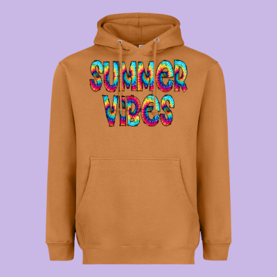 Summer Vibes Tie Dye Doodle Heavyweight Hoodie Designed By Cowcowdesign