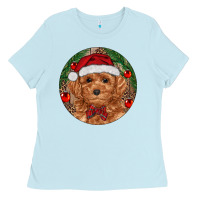 Baby Blue Christmas Toy Poodle Ladies Tee - RanaPortraitStore