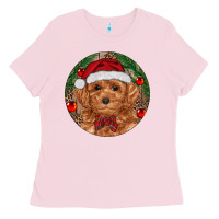 Bubblegum Pink Christmas Toy Poodle Ladies Tee - RanaPortraitStore