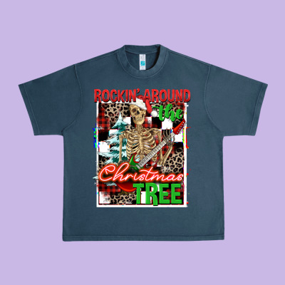 Rockin' Around The Christmas Tree Skeleton Urban Heavy Tee Designed By Nancycooperartshop