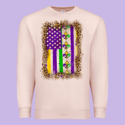 Mardi Gras Usa Flag Leopard Premium Sweatshirt Designed By Oliviacreatesart