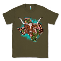 Army Green texas longhorn texas map Classic Tee - JahusDesignShop