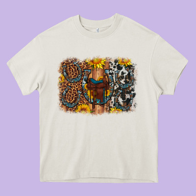 Saddle Sunflower Horseshoe Cowhide Leopard Background Heavy Core Tee Designed By Artiststas