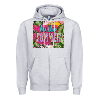 Heather Grey hello summer with cowhide Zipper Hoodie - TumblerDesignByShophia