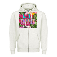 Oatmeal Heather hello summer with cowhide Zipper Hoodie - TumblerDesignByShophia