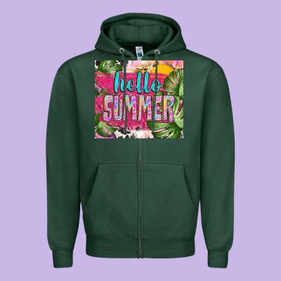 Hello Summer With Cowhide Zipper Hoodie Designed By Tumblerdesignbyshophia