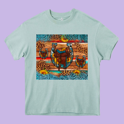 Saddle Horseshoe Leopard Sunflower Heavy Core Tee Designed By Artiststas
