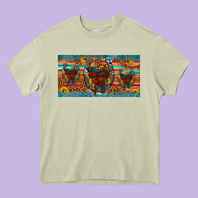 Saddle Horseshoe  Sunflower Leopard License Plate Heavy Core Tee Designed By Artiststas