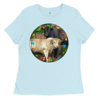 Baby Blue Christmas Charolais Bull And Black Angus Bull Ladies Tee - RanaPortraitStore