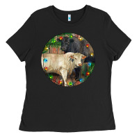 Black Christmas Charolais Bull And Black Angus Bull Ladies Tee - RanaPortraitStore