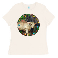 Bone Christmas Charolais Bull And Black Angus Bull Ladies Tee - RanaPortraitStore
