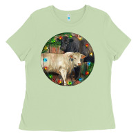 Matcha Christmas Charolais Bull And Black Angus Bull Ladies Tee - RanaPortraitStore