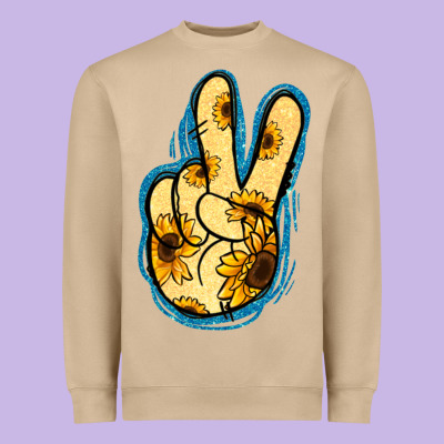 Yellow Glitter Sunflower Peace Sign Heavyweight Sweatshirt Designed By Jasminsmagicworld