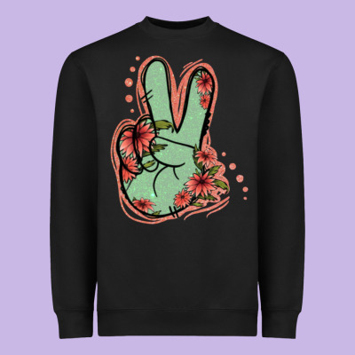 Green Glitter Floral Peace Sign Heavyweight Sweatshirt Designed By Jasminsmagicworld