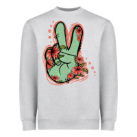 Heather Grey Green Glitter Floral Peace Sign Heavyweight Sweatshirt - Jasminsmagicworld