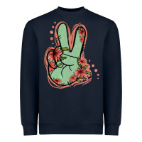 Navy Green Glitter Floral Peace Sign Heavyweight Sweatshirt - Jasminsmagicworld