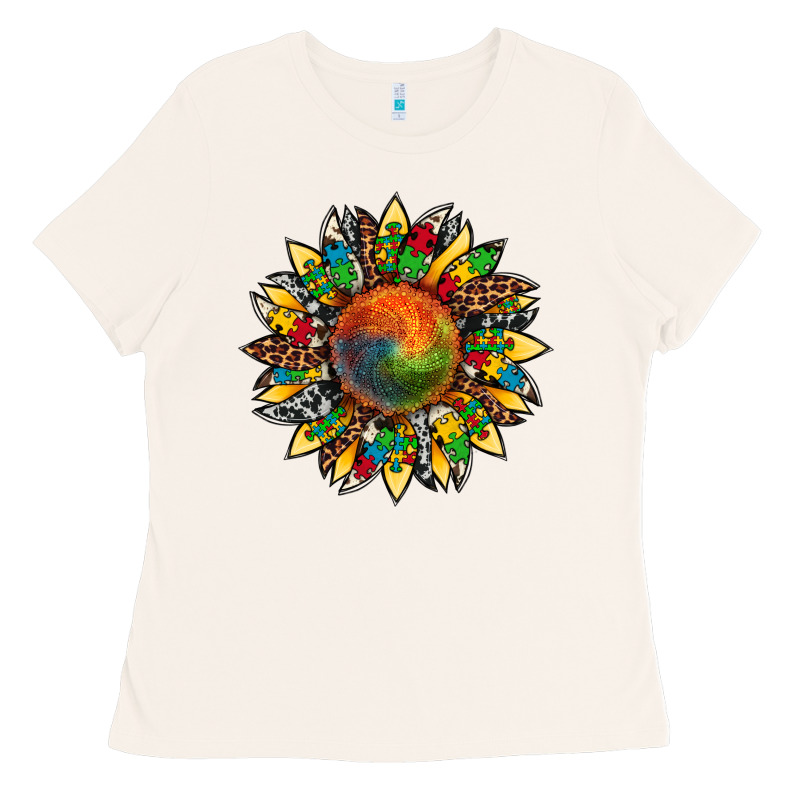 Autism Awareness Cowhide Leopard Sunflower Ladies Tee by Artiststas | Teevron