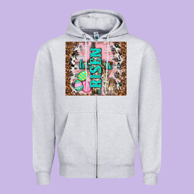 Western He Is Risen With Rabbit Zipper Hoodie Designed By Tumblerdesignbyshophia