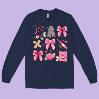 Coquette Bow Nurse Long Sleeve Tee Designed By Artiststas