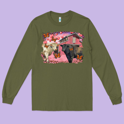 Valentine's Day Barn And Black Angus With Charolais Long Sleeve Tee Designed By Ranaportraitstore