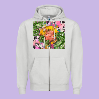 Flamingo With Leopard Zipper Hoodie Designed By Tumblerdesignbyshophia