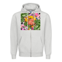 Dove Grey flamingo with leopard Zipper Hoodie - TumblerDesignByShophia