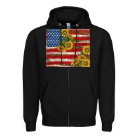 Black American flag sunflowers with leopard Zipper Hoodie - TumblerDesignByShophia