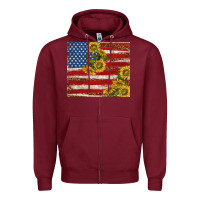 Burgundy American flag sunflowers with leopard Zipper Hoodie - TumblerDesignByShophia