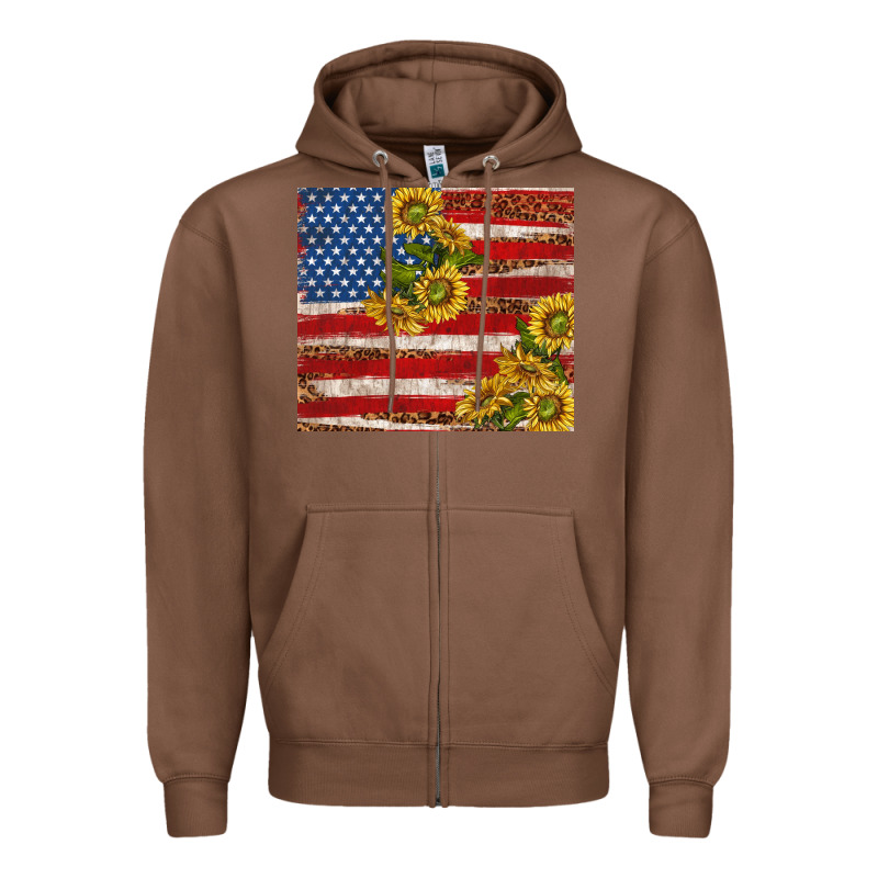 American Flag Sunflowers With Leopard Zipper Hoodie by TumblerDesignByShophia | Teevron