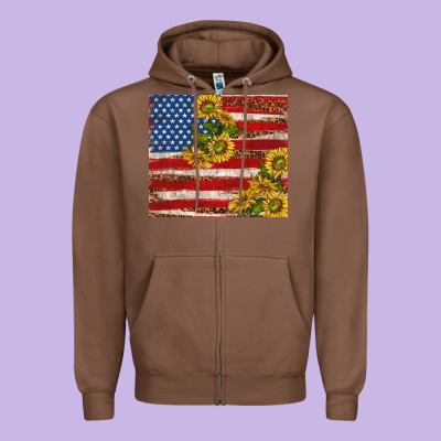 American Flag Sunflowers With Leopard Zipper Hoodie Designed By Tumblerdesignbyshophia