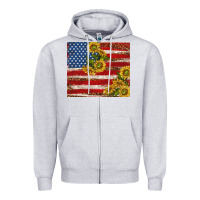 Heather Grey American flag sunflowers with leopard Zipper Hoodie - TumblerDesignByShophia