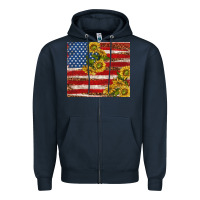 Navy American flag sunflowers with leopard Zipper Hoodie - TumblerDesignByShophia
