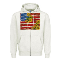 Oatmeal Heather American flag sunflowers with leopard Zipper Hoodie - TumblerDesignByShophia