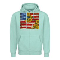 Seafoam American flag sunflowers with leopard Zipper Hoodie - TumblerDesignByShophia