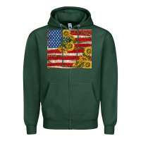 Sports Green American flag sunflowers with leopard Zipper Hoodie - TumblerDesignByShophia
