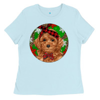 Baby Blue Christmas Toy Poodle Ladies Tee - RanaPortraitStore