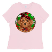 Bubblegum Pink Christmas Toy Poodle Ladies Tee - RanaPortraitStore