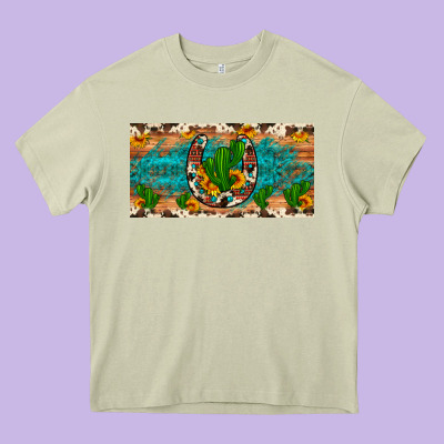 Cactus Sunflower Horseshoe License Plate Heavy Core Tee Designed By Artiststas