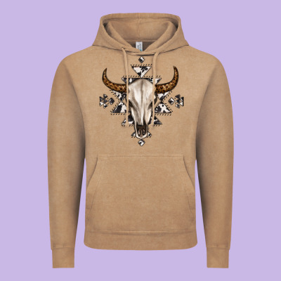 Bull Skull With Aztec Vintage Hoodie Designed By Maliassmallbusiness