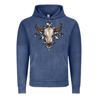 Vintage Denim bull skull with aztec Vintage Hoodie - MaliasSmallBusiness